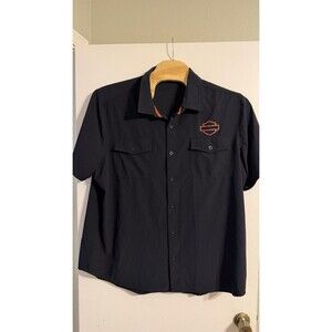Harley-Davidson Shirt Mens Large Black Short Sleeve Button Up Bar & Shield Work